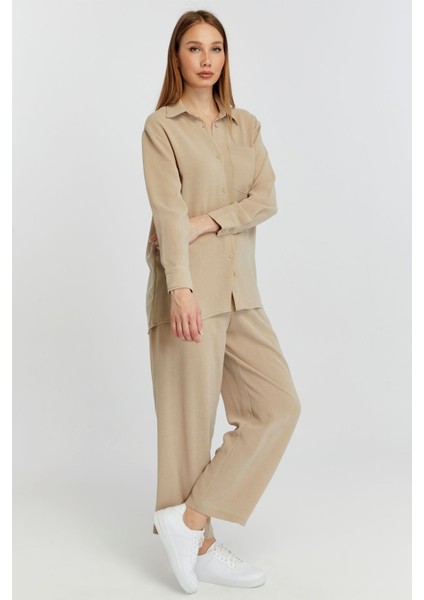 Kadın Bej Casual Salaş Kalıp Gömlek