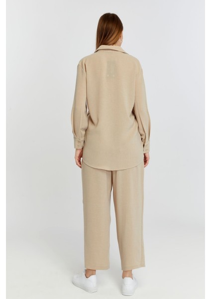 Kadın Bej Casual Salaş Kalıp Gömlek