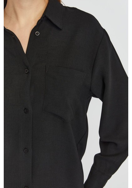 Kadın Siyah Casual Salaş Kalıp Gömlek