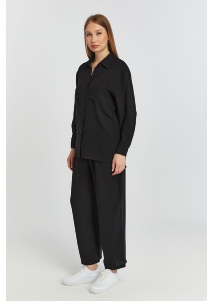 Kadın Siyah Casual Salaş Kalıp Gömlek