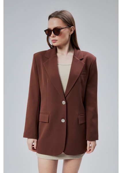 Kadın Oversize Düz Kesim Astarlı Dokuma Blazer Ceket