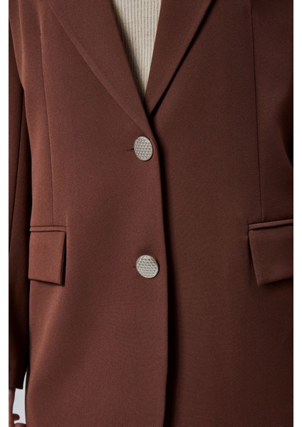 Kadın Oversize Düz Kesim Astarlı Dokuma Blazer Ceket