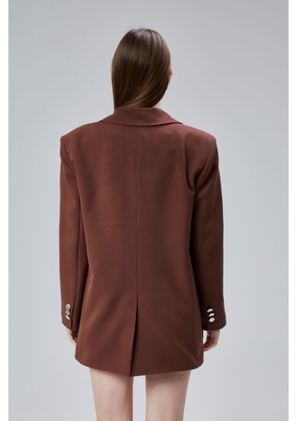 Kadın Oversize Düz Kesim Astarlı Dokuma Blazer Ceket