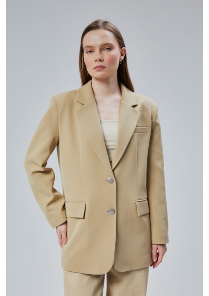 Kadın Oversize Düz Kesim Astarlı Dokuma Blazer Ceket