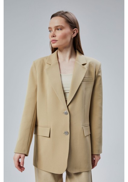 Kadın Oversize Düz Kesim Astarlı Dokuma Blazer Ceket