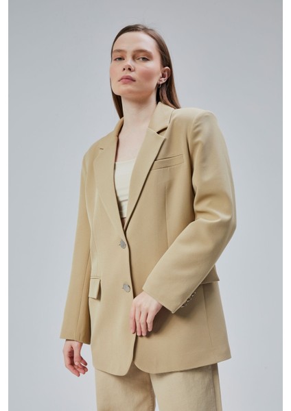 Kadın Oversize Düz Kesim Astarlı Dokuma Blazer Ceket