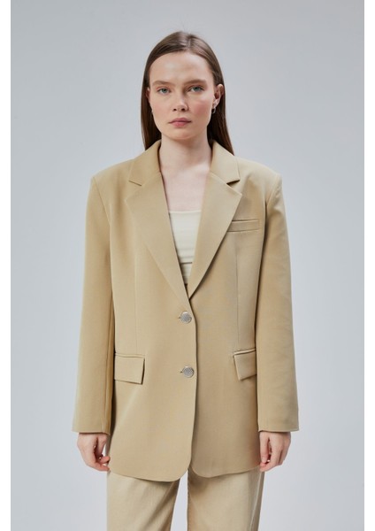 Kadın Oversize Düz Kesim Astarlı Dokuma Blazer Ceket