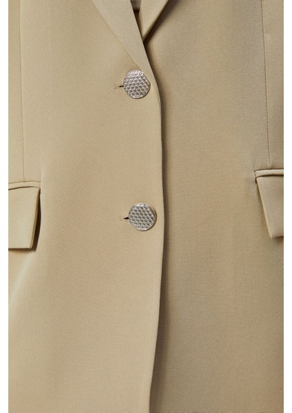 Kadın Oversize Düz Kesim Astarlı Dokuma Blazer Ceket
