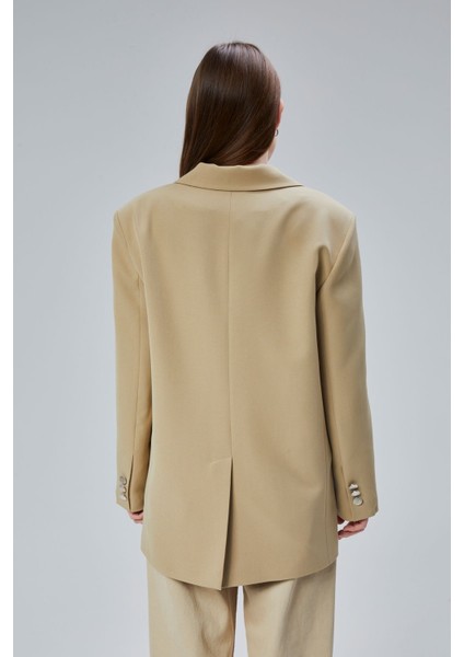 Kadın Oversize Düz Kesim Astarlı Dokuma Blazer Ceket