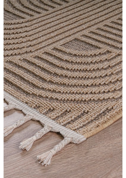 Roma Bej ve Kahve Tonları Bukle ve Sisal Püsküllü Makine Dokuma Halı