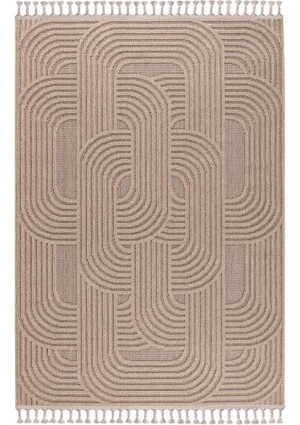 Roma Bej ve Kahve Tonları Bukle ve Sisal Püsküllü Makine Dokuma Halı