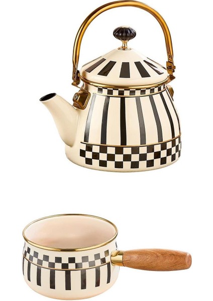 Prime Cream Emaye Bitki Çayı Demliği ve Emaye Sosluk Sütlük 14 cm