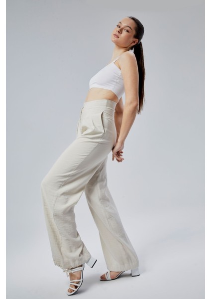 Taş Rengi Salaş Kesim Modal Dokuma Pantolon