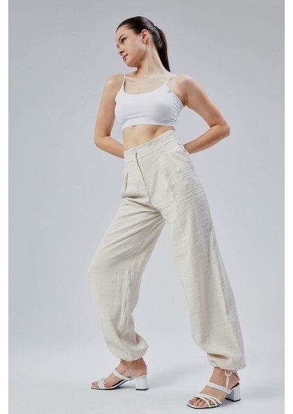 Taş Rengi Salaş Kesim Modal Dokuma Pantolon