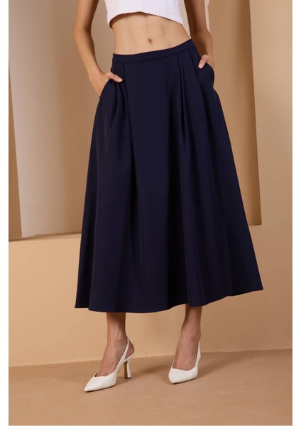 Lacivert Salaş Kesim Dokuma Etek