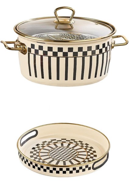 Prime Cream Emaye Kızartma Tenceresi – 22 cm ve Emaye Servis Tepsisi 28 cm