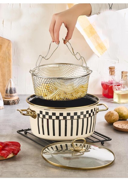 Prime Cream Emaye Kızartma Tenceresi – 22 cm ve Emaye Servis Tepsisi 28 cm fırsatları