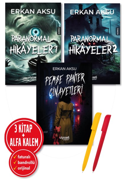 Alfa Kalem+Erkan Aksu 3 Kitap (Paranormal Hikayeler 1-2+Pembe Panter Cinayetleri) Yeni