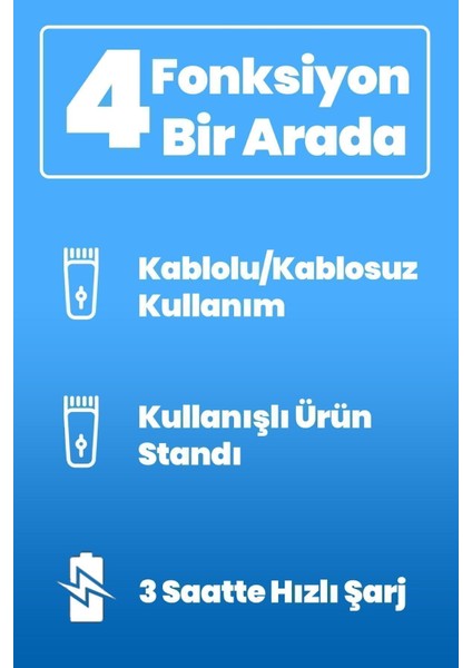 Kablosuz 4 Saat Kullanımlı 20 Kademe Saç ve Sakal Kesme Makinesi Beyaz fiyatları