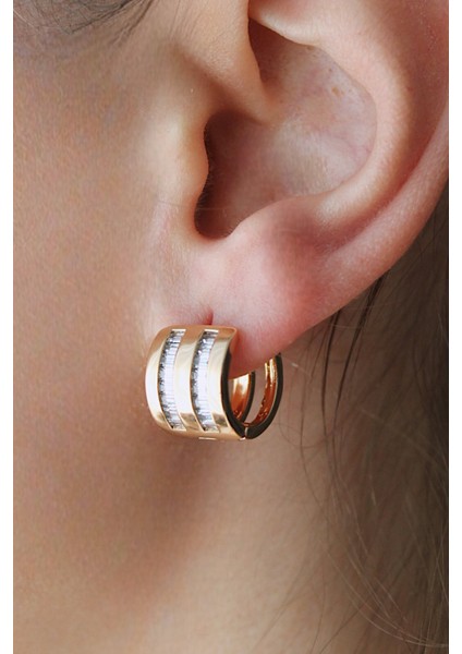 Vıp Çelik Baget Taş Detaylı Kalın Halka Küpe