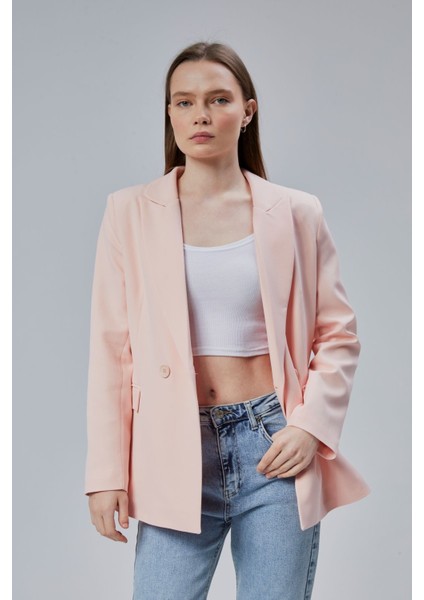 Kadın Salaş Kesim Astarlı Dokuma Blazer Ceket