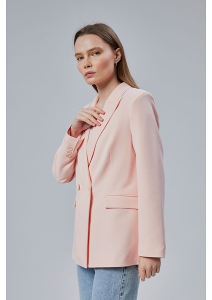 Kadın Salaş Kesim Astarlı Dokuma Blazer Ceket