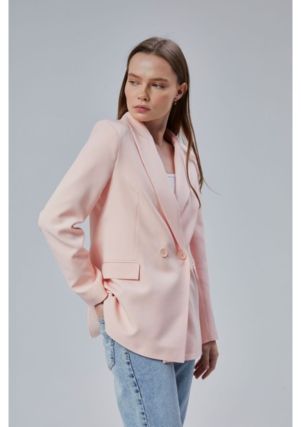 Kadın Salaş Kesim Astarlı Dokuma Blazer Ceket