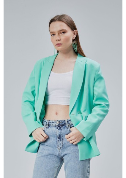 Kadın Salaş Kesim Astarlı Dokuma Blazer Ceket