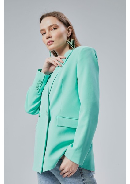 Kadın Salaş Kesim Astarlı Dokuma Blazer Ceket