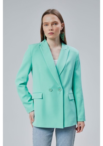 Kadın Salaş Kesim Astarlı Dokuma Blazer Ceket