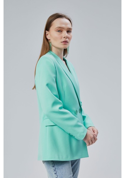 Kadın Salaş Kesim Astarlı Dokuma Blazer Ceket