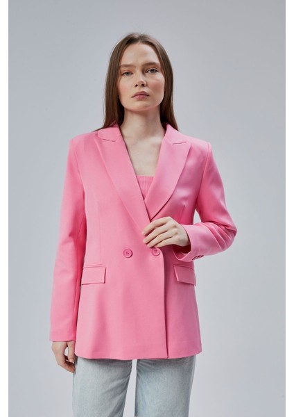 Kadın Salaş Kesim Astarlı Dokuma Blazer Ceket