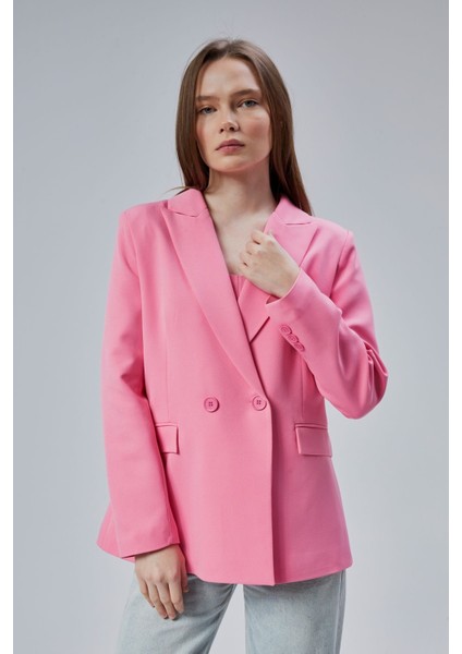 Kadın Salaş Kesim Astarlı Dokuma Blazer Ceket