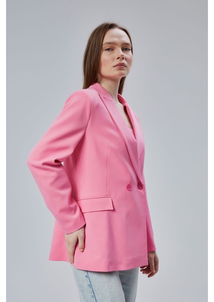 Kadın Salaş Kesim Astarlı Dokuma Blazer Ceket