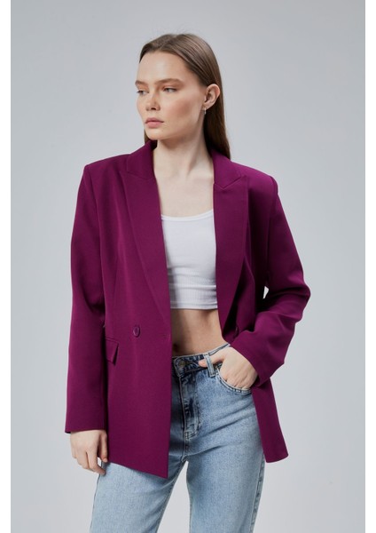 Kadın Salaş Kesim Astarlı Dokuma Blazer Ceket