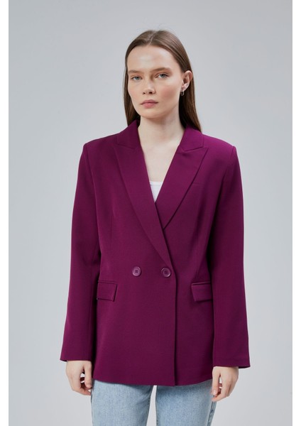 Kadın Salaş Kesim Astarlı Dokuma Blazer Ceket