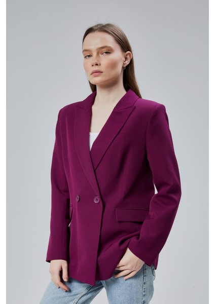 Kadın Salaş Kesim Astarlı Dokuma Blazer Ceket