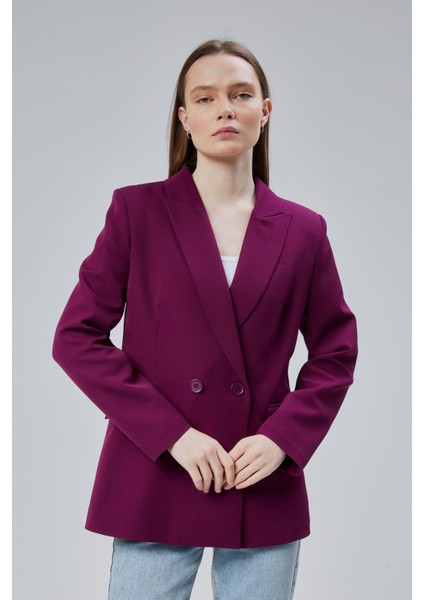 Kadın Salaş Kesim Astarlı Dokuma Blazer Ceket