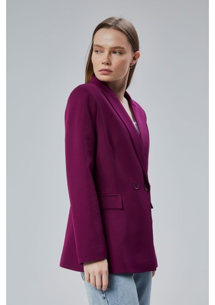 Kadın Salaş Kesim Astarlı Dokuma Blazer Ceket