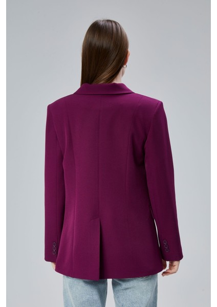 Kadın Salaş Kesim Astarlı Dokuma Blazer Ceket