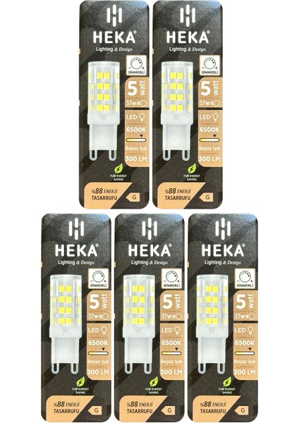 (5 Adet) Heka 5W (37W) 6500K (Beyaz Işık) G9 Duylu Dim Edilebilir LED Kapsül Ampul