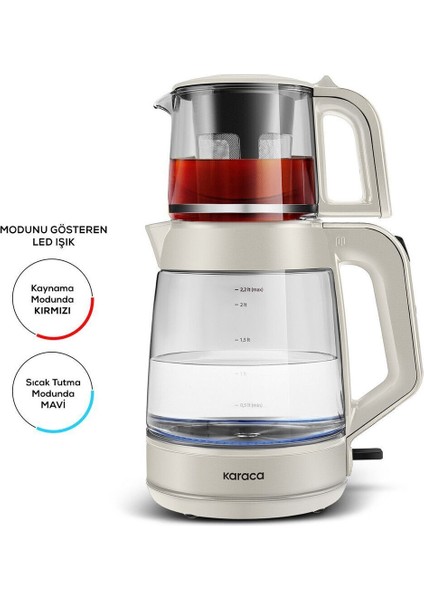 Büyük Kapasiteli Cam Çay Makinesi ve Su Isıtıcı, Şık Tasarım, Beyaz