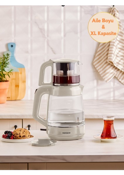 Büyük Kapasiteli Cam Çay Makinesi ve Su Isıtıcı, Şık Tasarım, Beyaz fiyatları