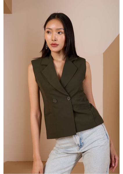 Haki Regular Fit Astarlı Dokuma Yelek fırsatları