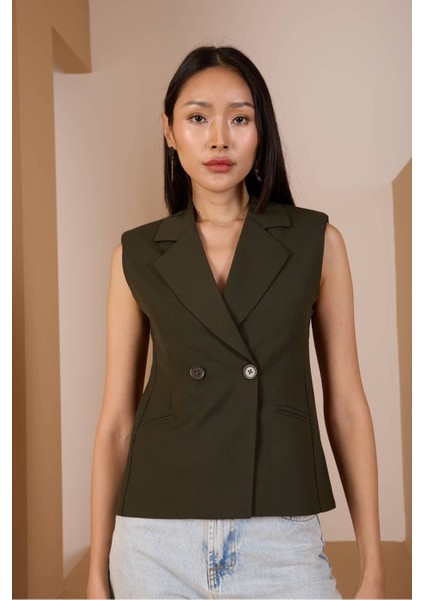 Haki Regular Fit Astarlı Dokuma Yelek indirimleri