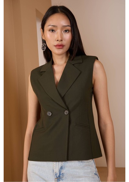 Haki Regular Fit Astarlı Dokuma Yelek