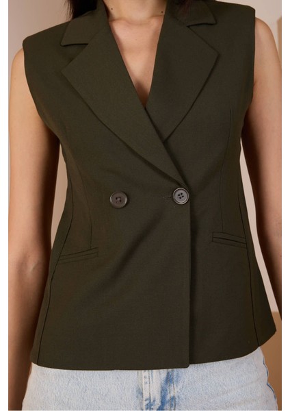 Haki Regular Fit Astarlı Dokuma Yelek