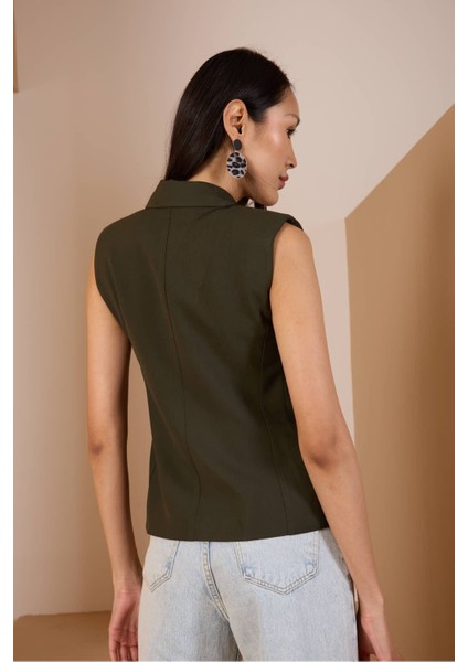 Haki Regular Fit Astarlı Dokuma Yelek