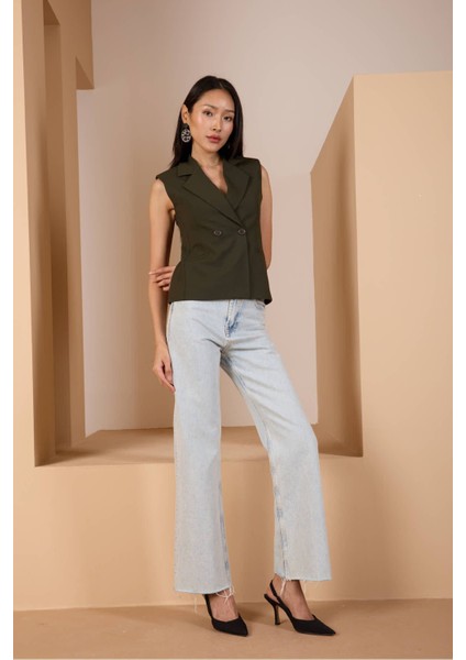 Haki Regular Fit Astarlı Dokuma Yelek