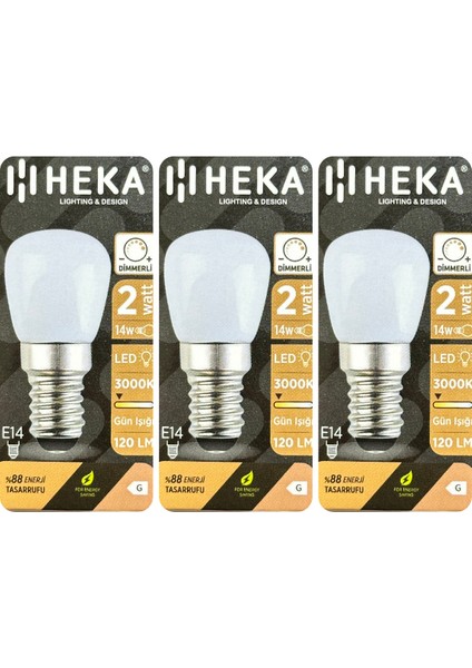 (3 Adet) Heka 2W (14W) 3000K (Sarı Işık) E14 Duylu (Ince Duy) Dim Edilebilir Soft LED Mini Ampul
